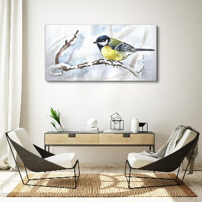 Obraz Canvas Zimowy śpiewak na gałęzi