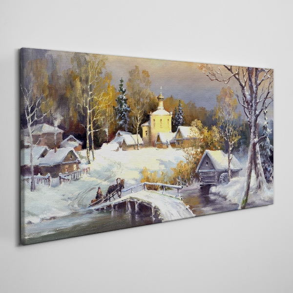 Obraz Canvas Zimowy pejzaż z wiejskim kościołem