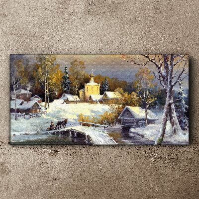 Obraz Canvas Zimowy pejzaż z wiejskim kościołem