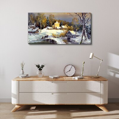 Obraz Canvas Zimowy pejzaż z wiejskim kościołem