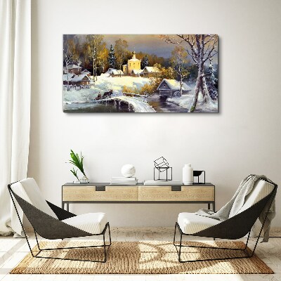Obraz Canvas Zimowy pejzaż z wiejskim kościołem