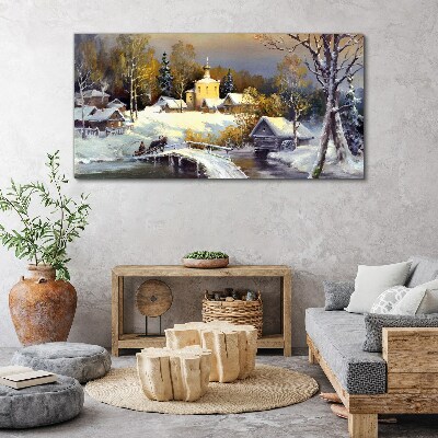Obraz Canvas Zimowy pejzaż z wiejskim kościołem