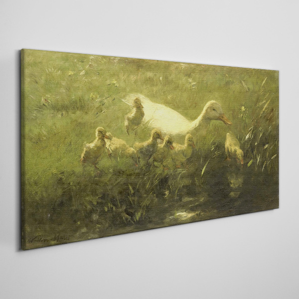 Obraz Canvas Kaczka z pisklętami w trawie