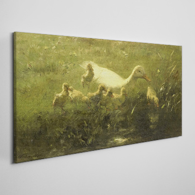 Obraz Canvas Kaczka z pisklętami w trawie