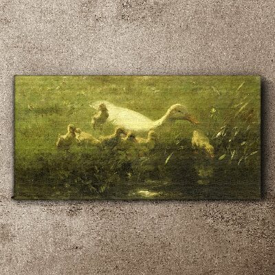 Obraz Canvas Kaczka z pisklętami w trawie