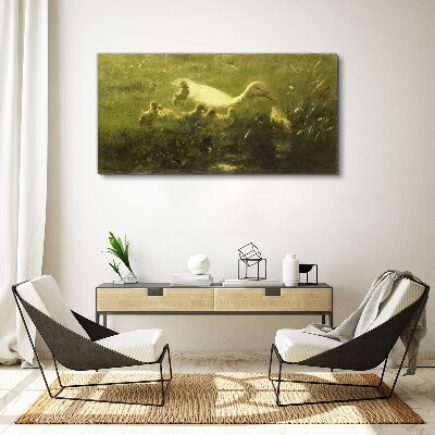 Obraz Canvas Kaczka z pisklętami w trawie