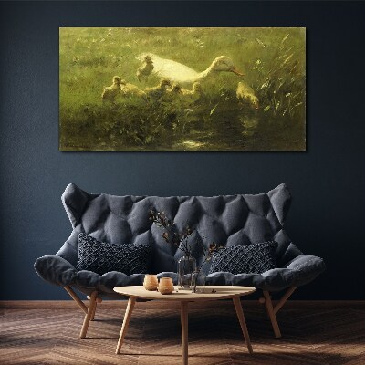 Obraz Canvas Kaczka z pisklętami w trawie