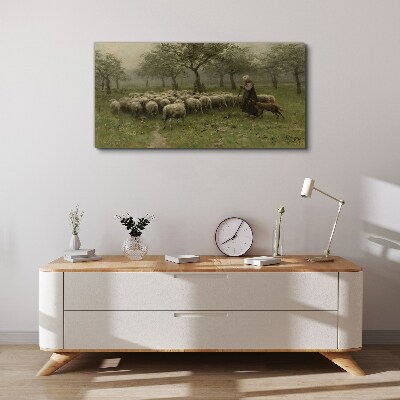 Obraz na Płótnie wieśniak drzewa owce pasterz