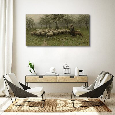 Obraz na Płótnie wieśniak drzewa owce pasterz