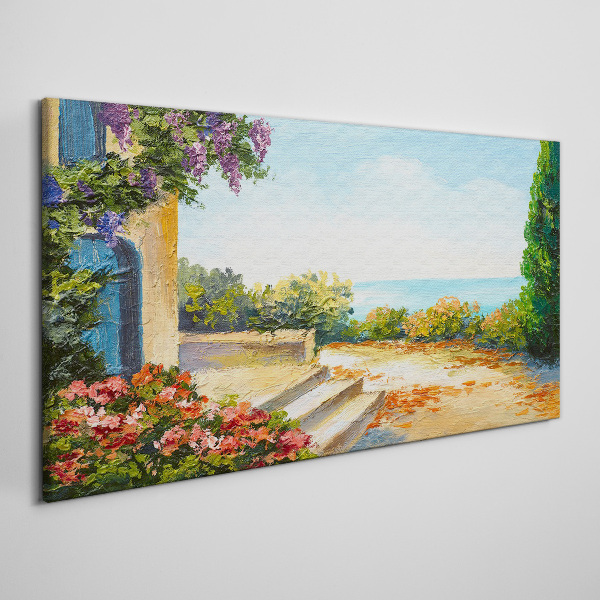 Obraz Canvas Krajobraz nadmorski z kwiatami