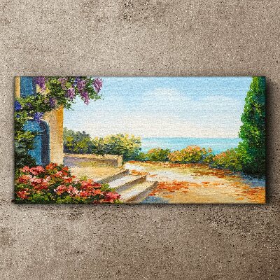 Obraz Canvas Krajobraz nadmorski z kwiatami