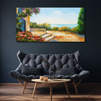 Obraz Canvas Krajobraz nadmorski z kwiatami