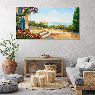 Obraz Canvas Krajobraz nadmorski z kwiatami