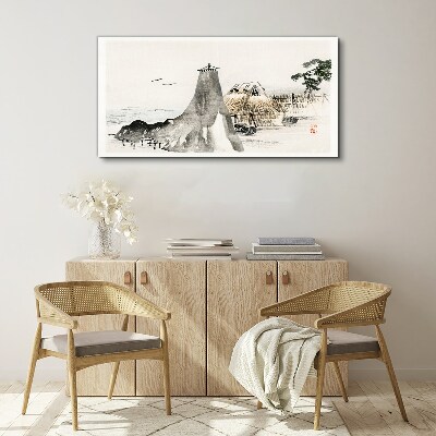 Obraz Canvas Chata Drzewo Morze Ptaki