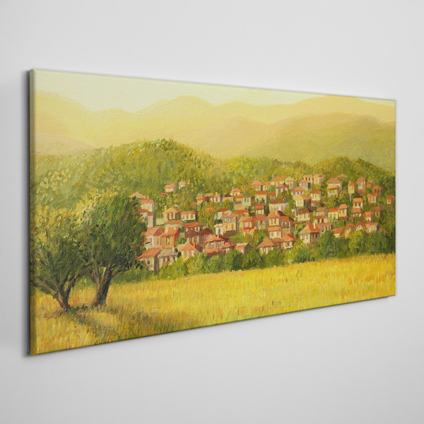 Obraz Canvas Słoneczna wioska wśród wzgórz
