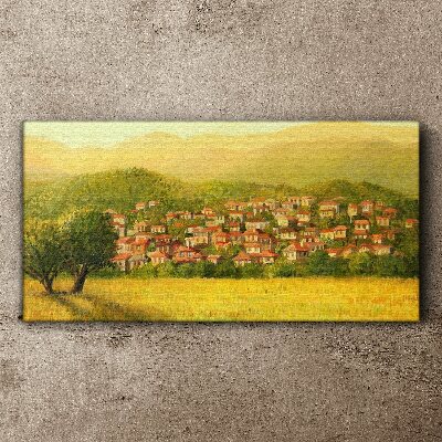 Obraz Canvas Słoneczna wioska wśród wzgórz