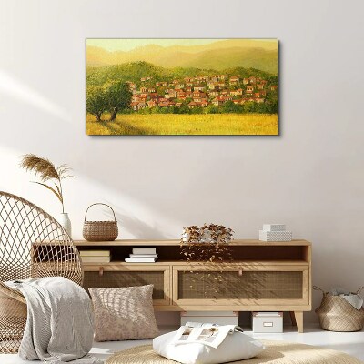 Obraz Canvas Słoneczna wioska wśród wzgórz
