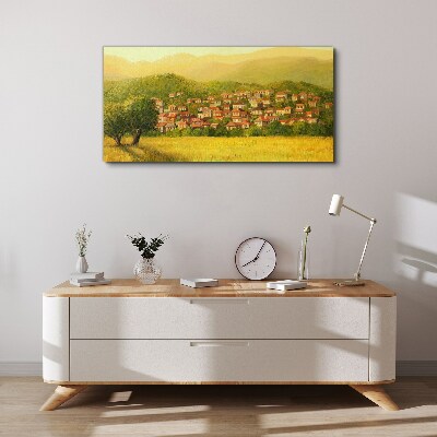 Obraz Canvas Słoneczna wioska wśród wzgórz