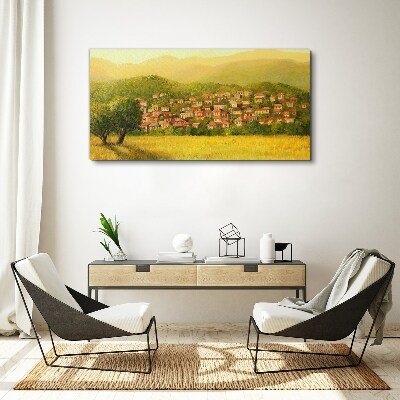 Obraz Canvas Słoneczna wioska wśród wzgórz