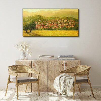 Obraz Canvas Słoneczna wioska wśród wzgórz