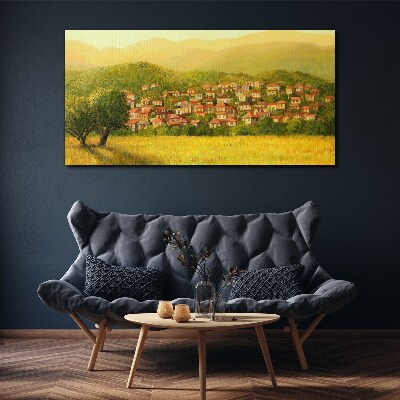 Obraz Canvas Słoneczna wioska wśród wzgórz