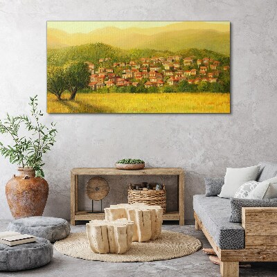 Obraz Canvas Słoneczna wioska wśród wzgórz