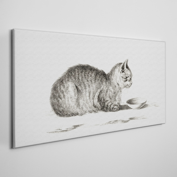 Obraz Canvas Sielankowy kot przy misce