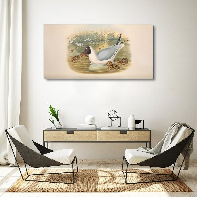Obraz Canvas Mewa z młodymi w wodzie
