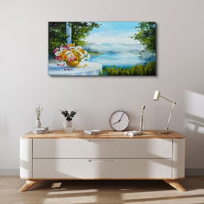 Obraz Canvas Kwiatowy bukiet nad jeziorem