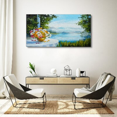 Obraz Canvas Kwiatowy bukiet nad jeziorem