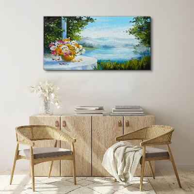 Obraz Canvas Kwiatowy bukiet nad jeziorem