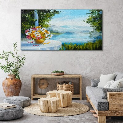 Obraz Canvas Kwiatowy bukiet nad jeziorem