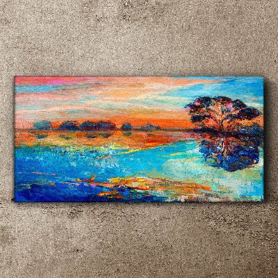 Obraz na Płótnie woda drzewa zachód słońca