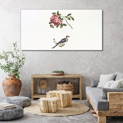 Obraz Canvas Róża i ptak na tle białym