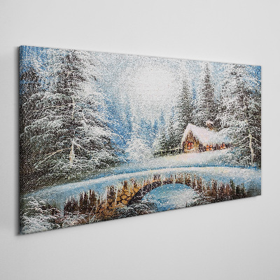 Obraz Canvas Zimowy krajobraz z chatką w lesie