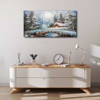 Obraz Canvas Zimowy krajobraz z chatką w lesie