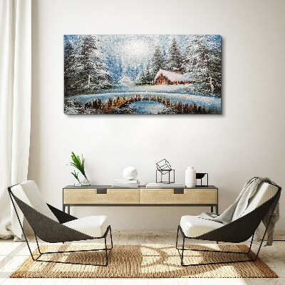 Obraz Canvas Zimowy krajobraz z chatką w lesie