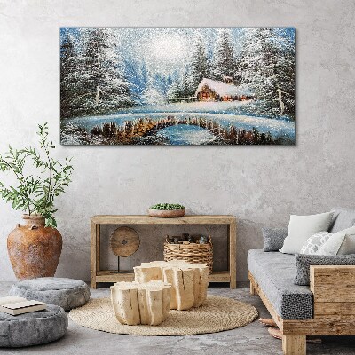 Obraz Canvas Zimowy krajobraz z chatką w lesie