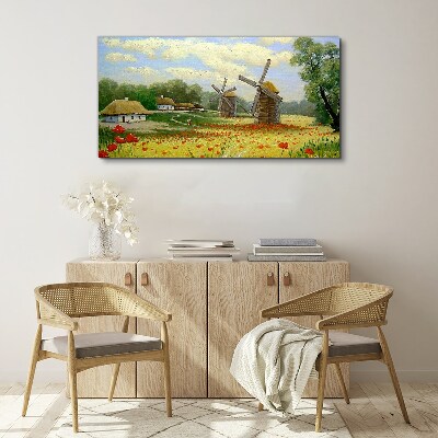 Obraz Canvas Wiejska sceneria z wiatrakami