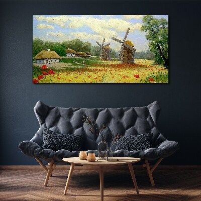 Obraz Canvas wieś chmury kwiaty maki