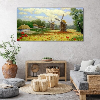 Obraz Canvas wieś chmury kwiaty maki