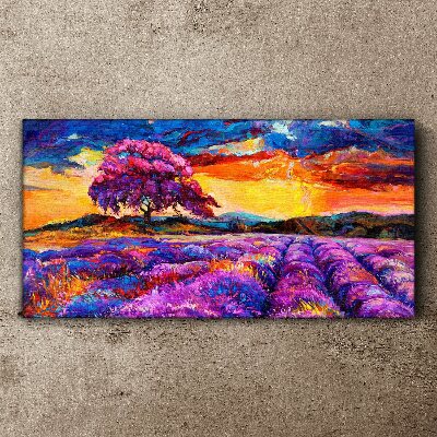Obraz na Płótnie łąka drzewo zachód słońca
