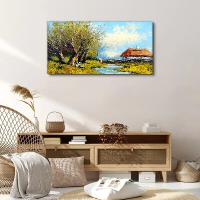 Obraz Canvas wieś drzewa chmury