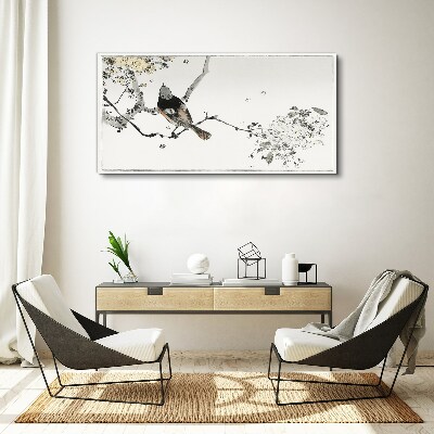 Obraz Canvas Ptak na gałęzi w delikatnych barwach