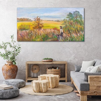 Obraz Canvas Letni pejzaż z postacią i psem