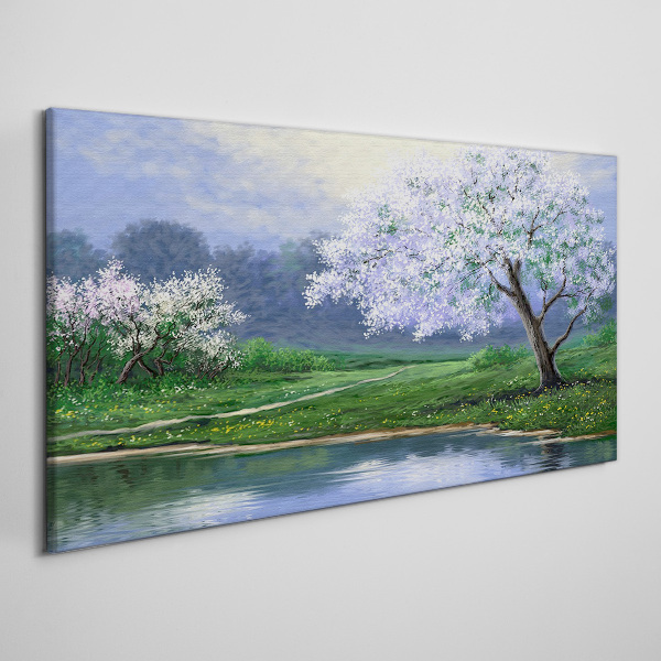 Obraz Canvas Wiosenny pejzaż z kwitnącymi drzewami