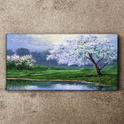 Obraz Canvas Wiosenny pejzaż z kwitnącymi drzewami