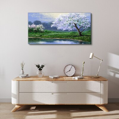 Obraz Canvas Wiosenny pejzaż z kwitnącymi drzewami