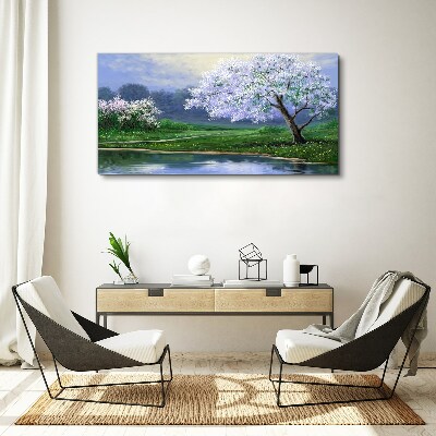 Obraz Canvas Wiosenny pejzaż z kwitnącymi drzewami