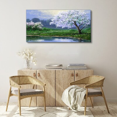 Obraz Canvas Wiosenny pejzaż z kwitnącymi drzewami